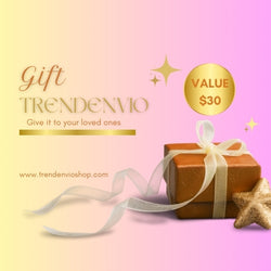Gift card promotion with gold-wrapped present, ribbon, and $30 value badge on pastel background.