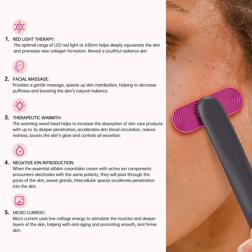 4-in-1 skin care wand showing red light therapy feature for face and neck massage
