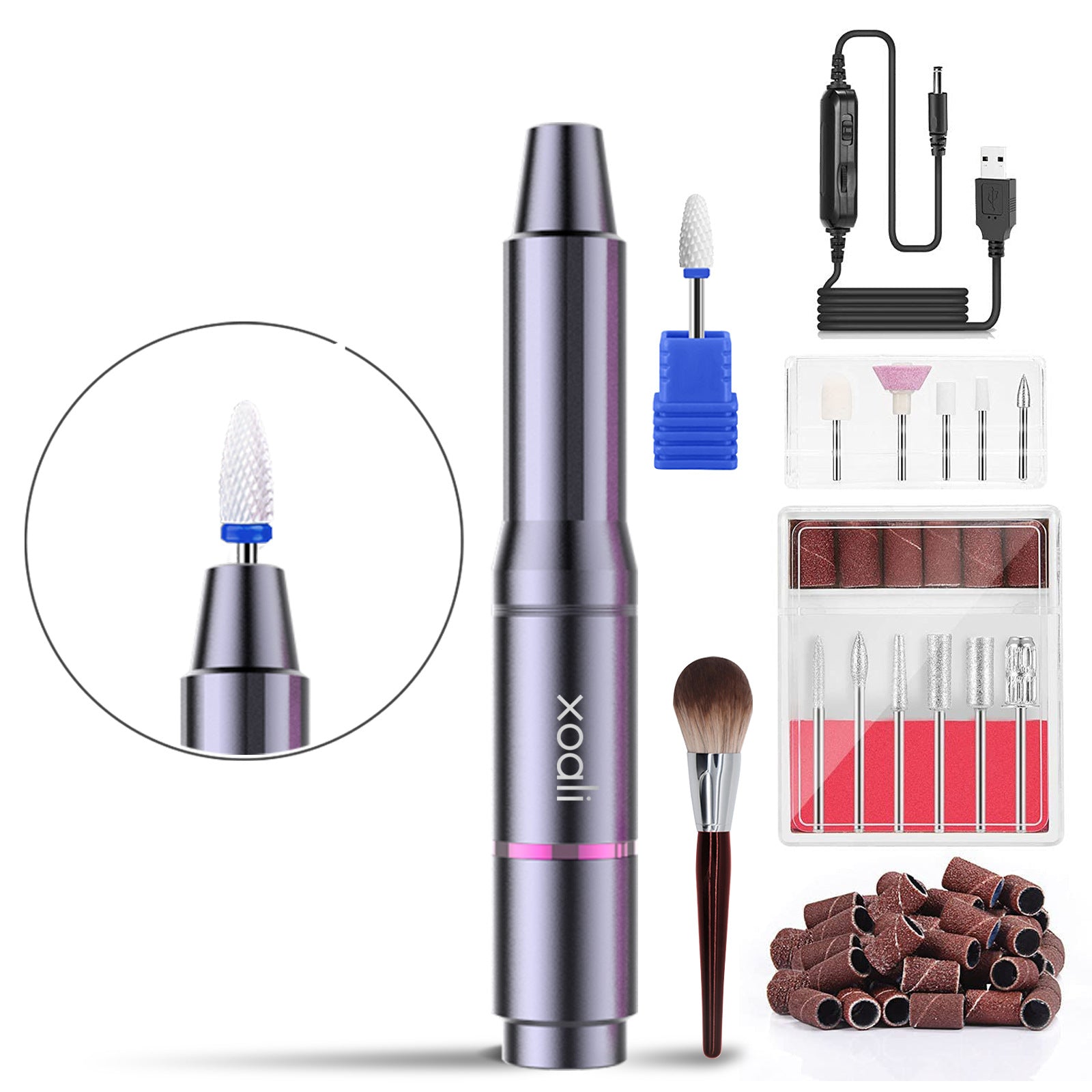 Electric nail polishing tool with multiple drill attachments