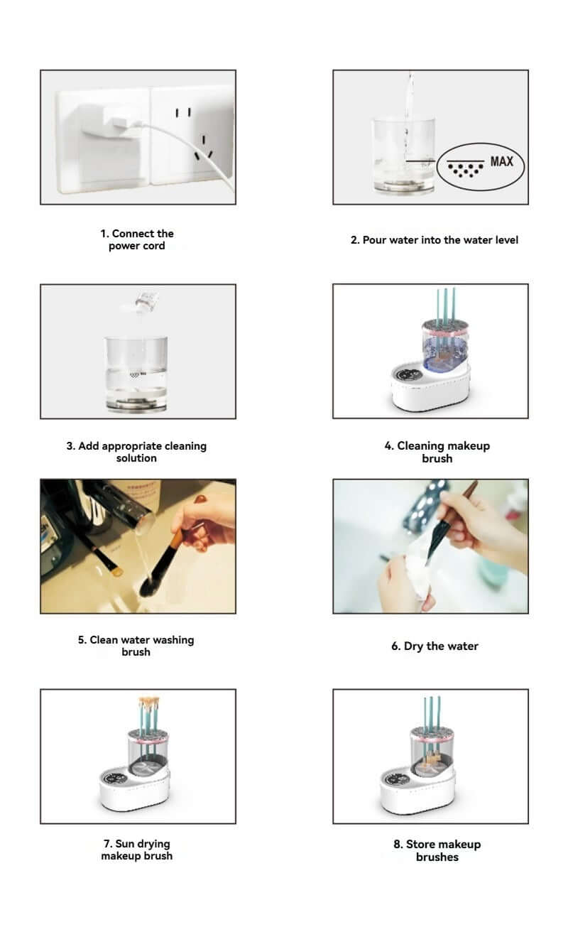 Compact automatic makeup brush cleaner suitable for different brush sizes