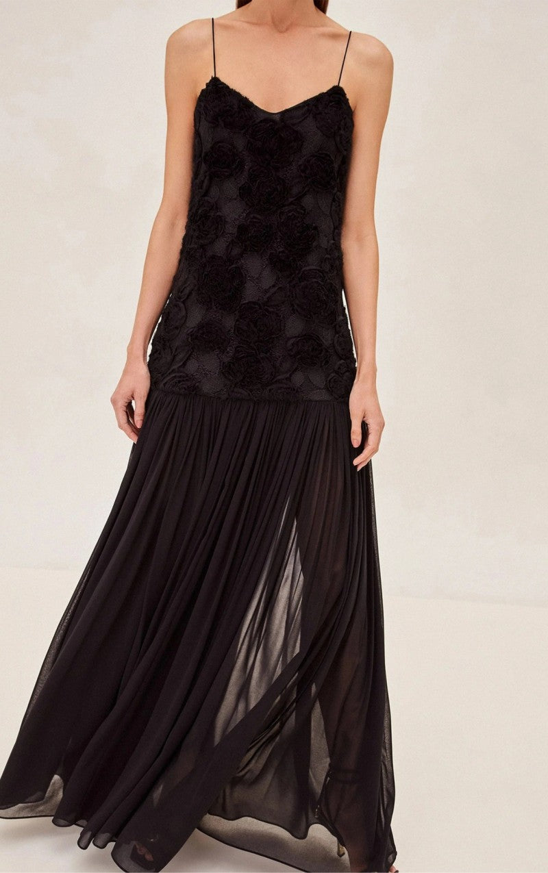 Three-dimensional Flower Chiffon Dress