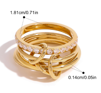 Edelstahlring mit gestapelten Diamanten und Verschleißelementen