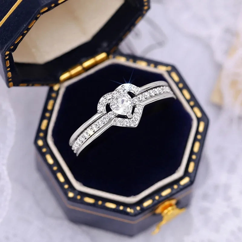 925 Sterling Silver Romantic Wedding Band Ring Female Love Jewelry Brilliant Heart Zirconia Finger Accessories Engagement Ring