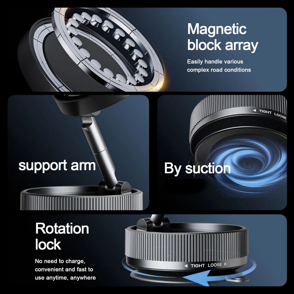 Magnetic Car Phone Holder Foldable Design 360° Adjustable Vacuum