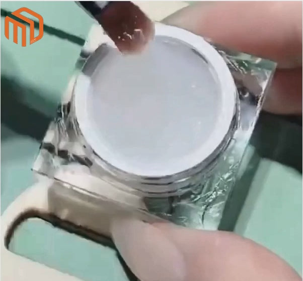 Nail fiber gel demonstration showing nail extension and manicure application process