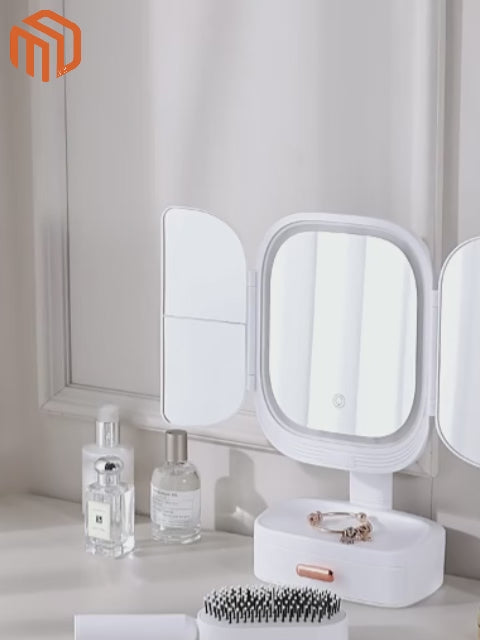 مرآة مكياج LED ذات بابين