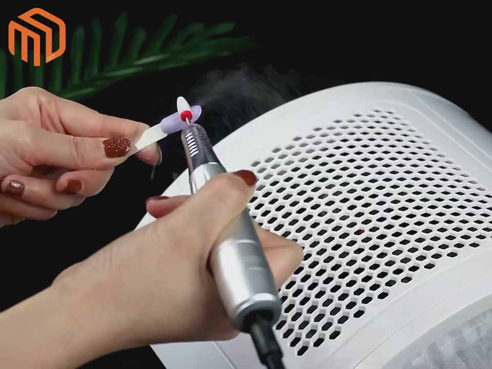 Nail dust collector demonstration showing manicure dust suction process