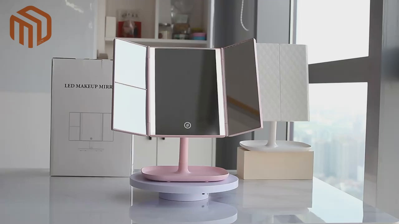 Three side folding intelligent LED light demonstration showing adjustable lighting angles and bright illumination