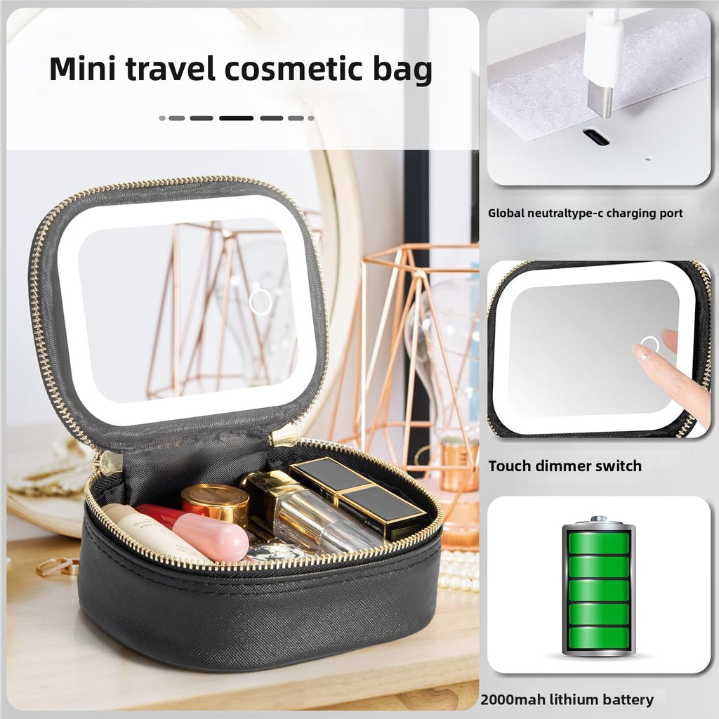 Detachable LED makeup bag with illuminated cosmetic mirror